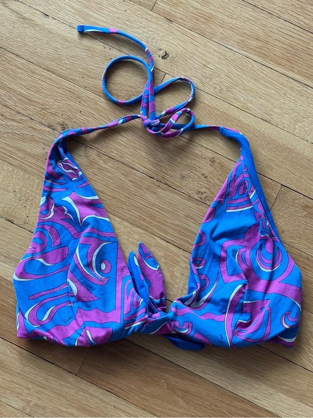 Emilio Pucci Blue & Purple Halter Swim Top